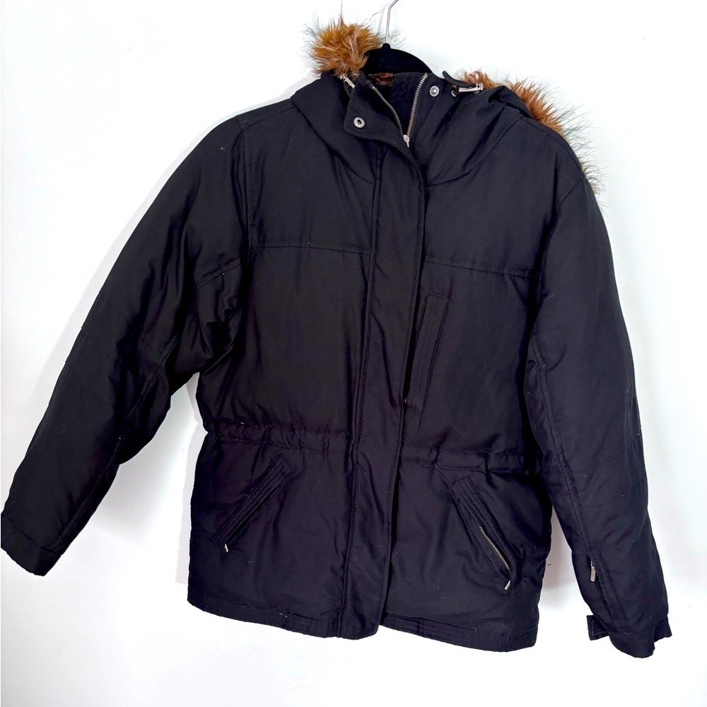 Lauren Ralph Lauren Faux Fur Trim Down Parka Zip up Snap Black Size Small